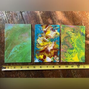 Set of 3 4x6 TieDye Abstract Acrylic Paint Pour Artwork Original